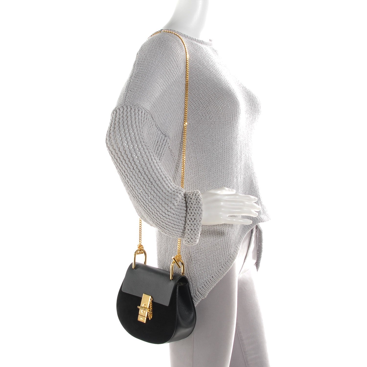 Chloe Suede Calfskin Mini Drew Shoulder Bag Black 2 of 9