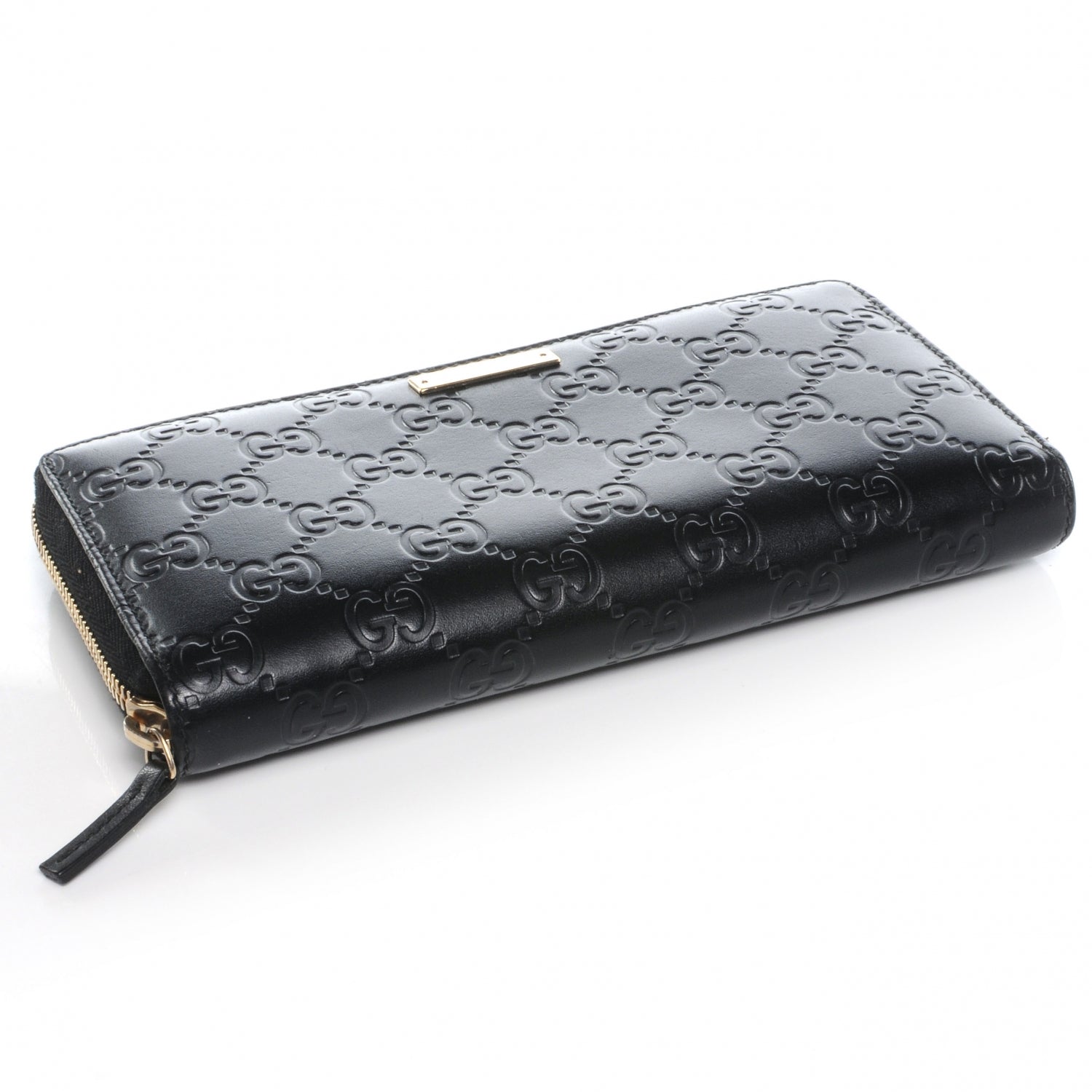 Gucci Guccissima Margaux Calfskin Metal Bar Zip Around Wallet Black 4 of 7