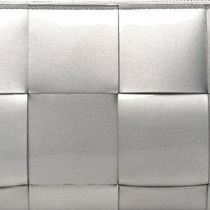 Bottega Veneta Metallic Patent Calfskin Maxi Intrecciato Zip Around Wallet Silver 8 of 12