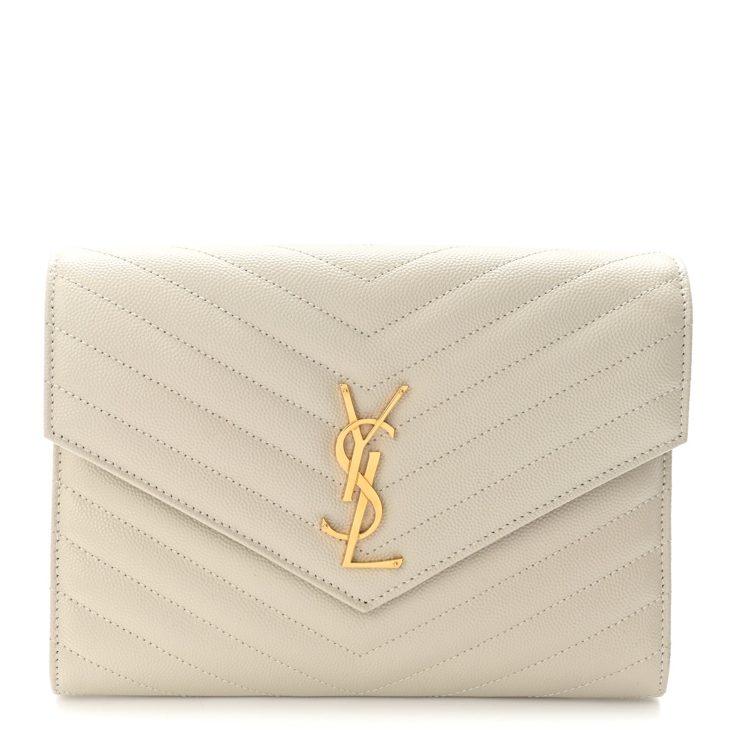 Saint Laurent Grain De Poudre Matelasse Chevron Monogram Envelope Clutch Blanc Vintage 1 of 8