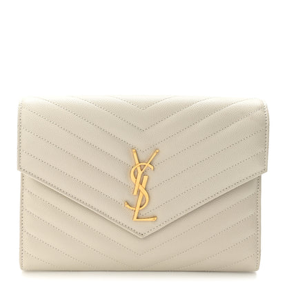 Saint Laurent Grain De Poudre Matelasse Chevron Monogram Envelope Clutch Blanc Vintage 1 of 8