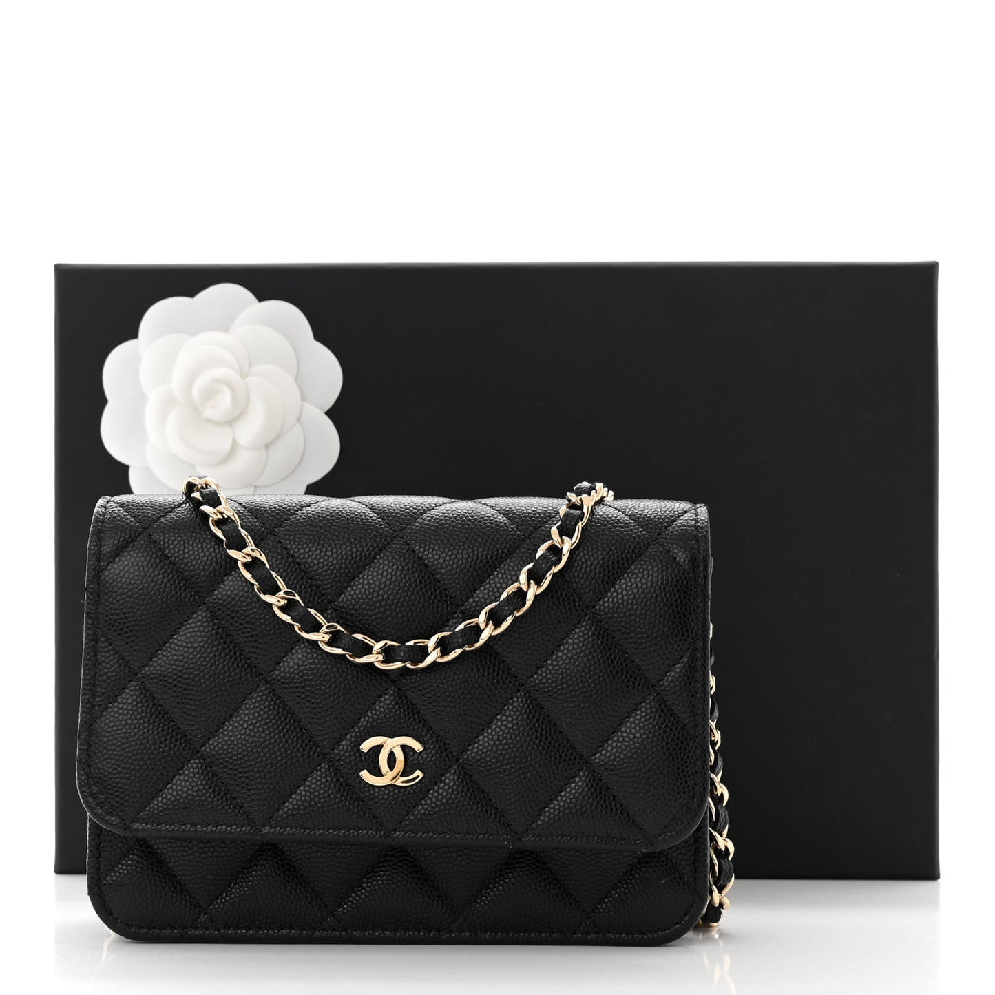 Caviar Quilted Mini Wallet On Chain WOC Black