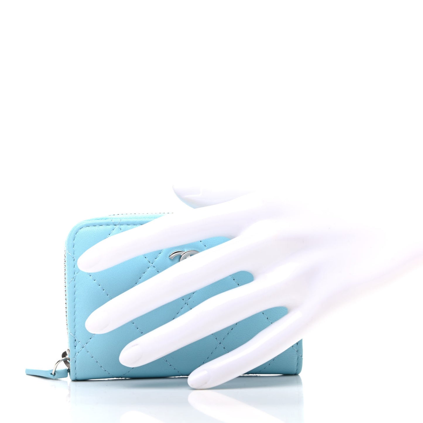 Lambskin Quilted Zip Around Coin Purse Wallet Neon Blue