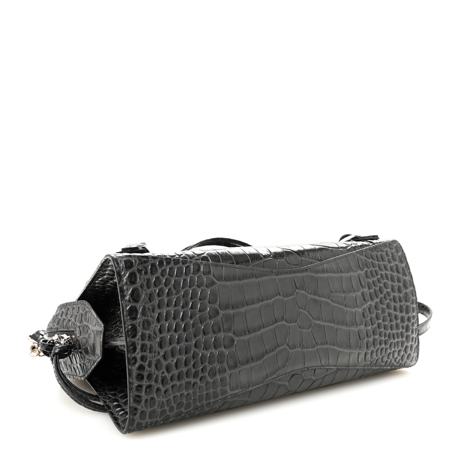 Balenciaga Shiny Supple Calfskin Crocodile Embossed Neo Classic Silver Hardware S City Dark Grey 4 of 9