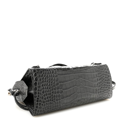 Balenciaga Shiny Supple Calfskin Crocodile Embossed Neo Classic Silver Hardware S City Dark Grey 4 of 9