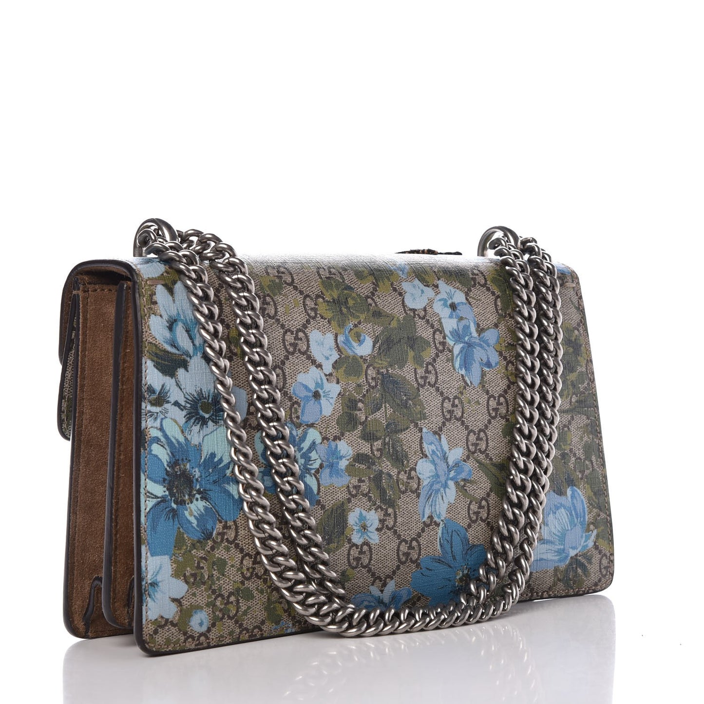 GG Supreme Monogram Blooms Print Embroidered Small Dionysus Shoulder Bag Blue Taupe