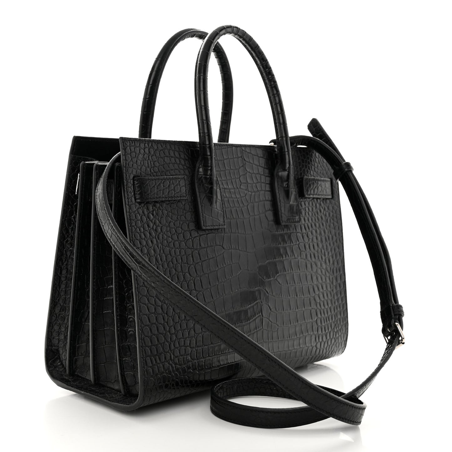 Calfskin Crocodile Embossed Baby Sac De Jour Black