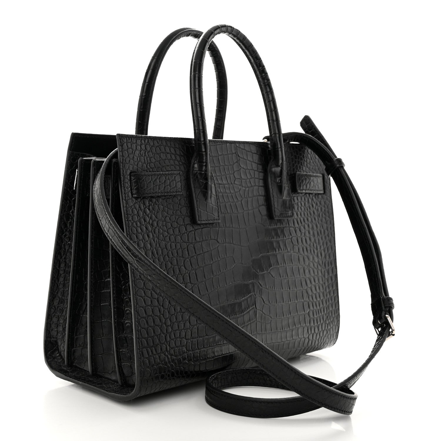 Saint Laurent Calfskin Crocodile Embossed Baby Sac De Jour Black 4 of 15