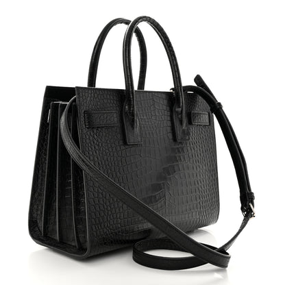 Saint Laurent Calfskin Crocodile Embossed Baby Sac De Jour Black 4 of 15