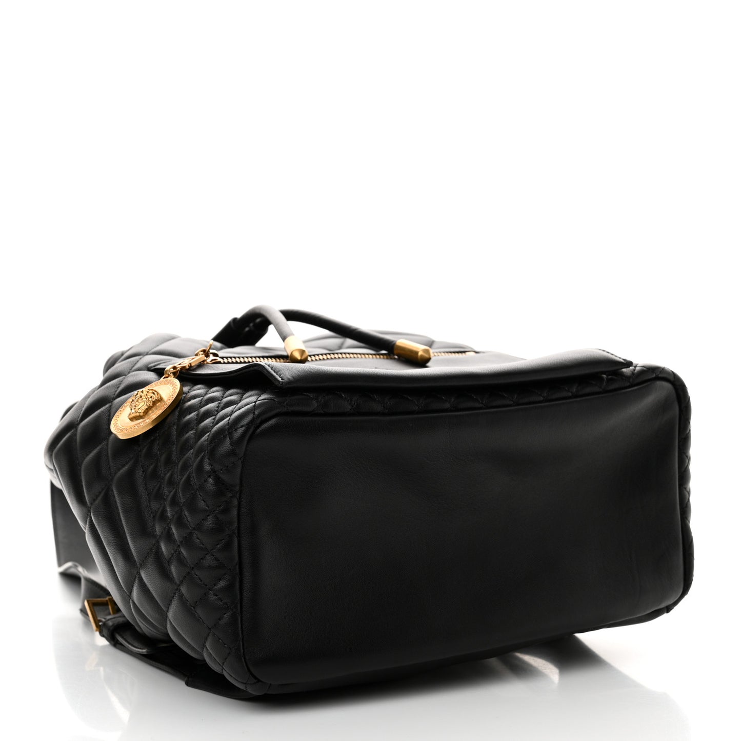 Calfskin Quilted Medusa Tribute Drawstring Backpack Black