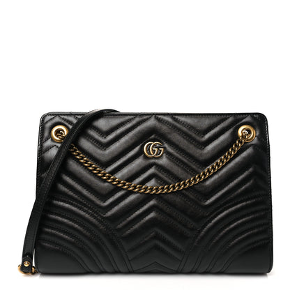 Gucci Azalea Calfskin Matelasse Heart Medium GG Marmont Slim Shoulder Bag Black 1 of 10