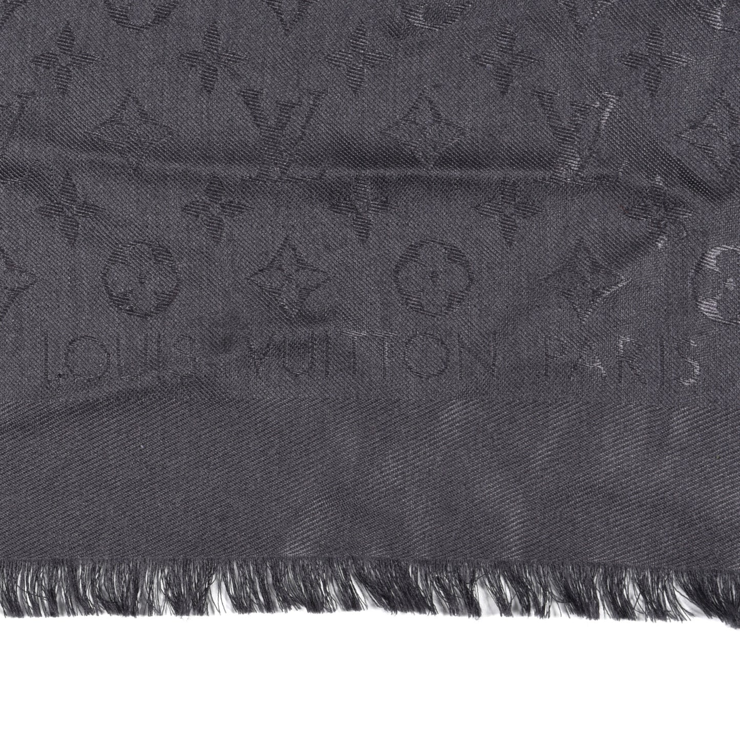 Silk Wool Monogram Shine Shawl Grey