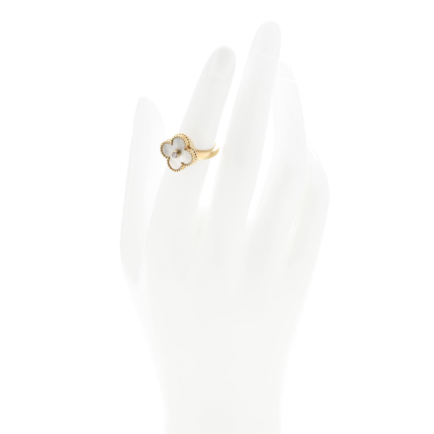 Van Cleef & Arpels 18K Yellow Gold Diamond Mother of Pearl Vintage Alhambra Ring 50 5.25 2 of 5
