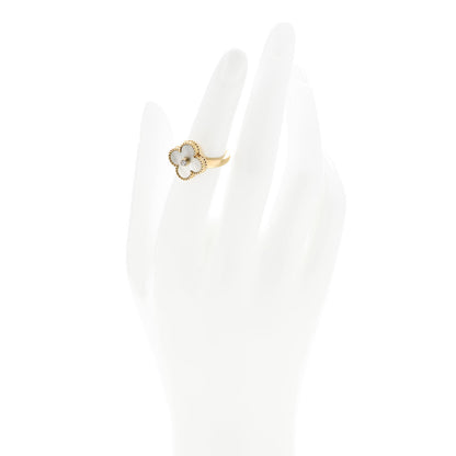 Van Cleef & Arpels 18K Yellow Gold Diamond Mother of Pearl Vintage Alhambra Ring 50 5.25 2 of 5