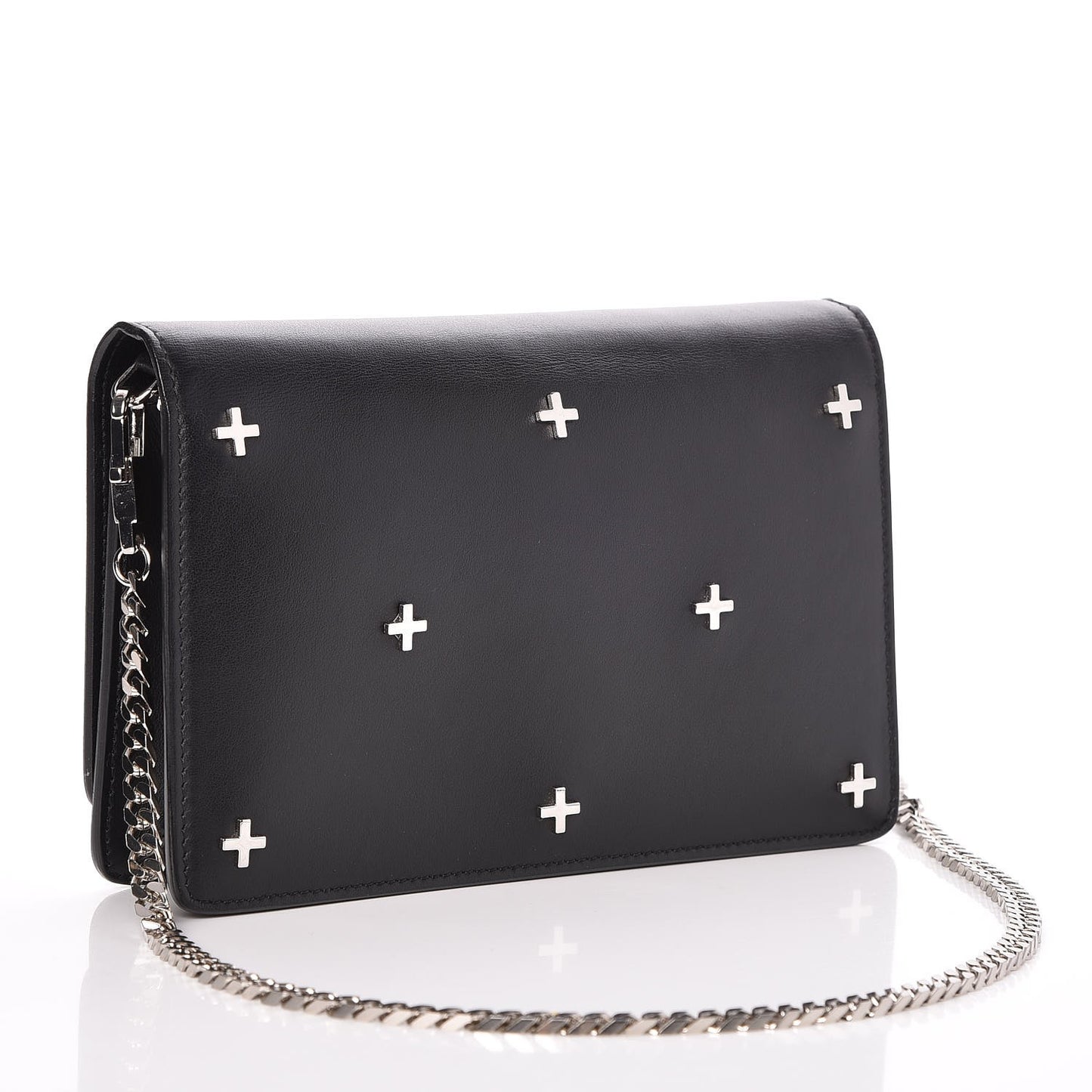 Calfskin Cross Embellished Pandora Chain Wallet Black