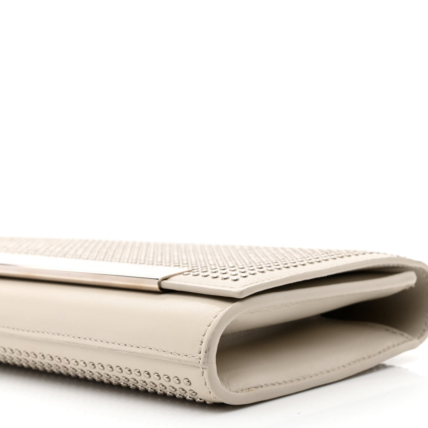 Calfskin Studded Lutetia Flap Clutch White