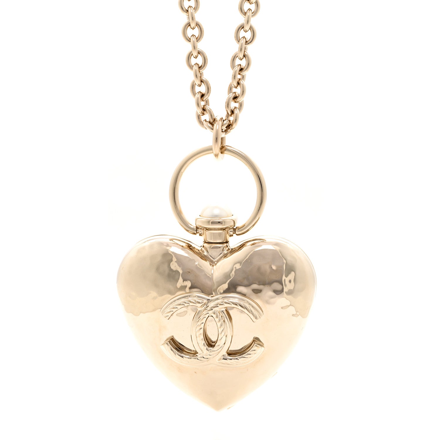 Chanel Metal CC Heart Locket Necklace Gold 4 of 6
