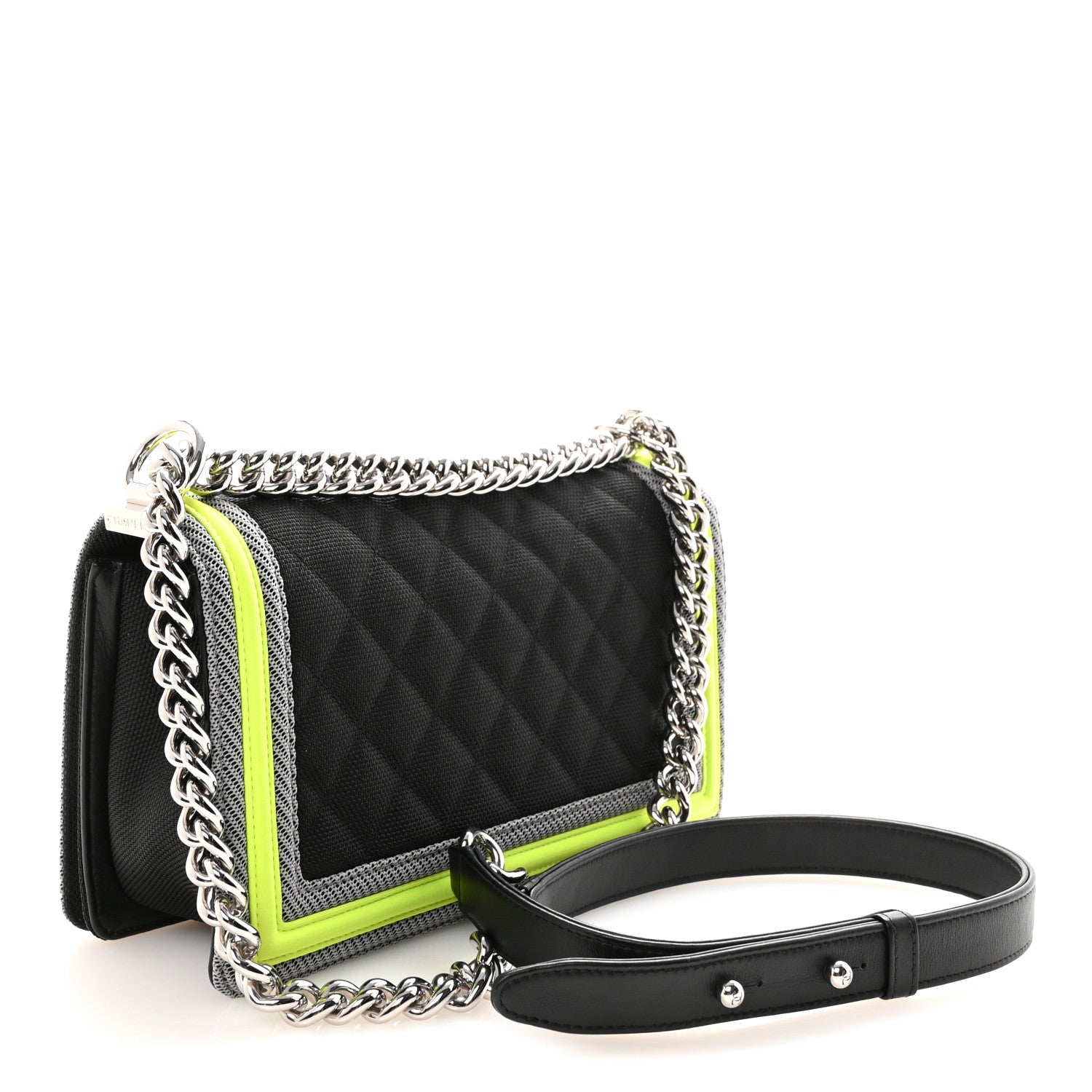 Chanel Canvas Quilted Medium Fluo Boy Flap Black Grey Yellow 3 of 11