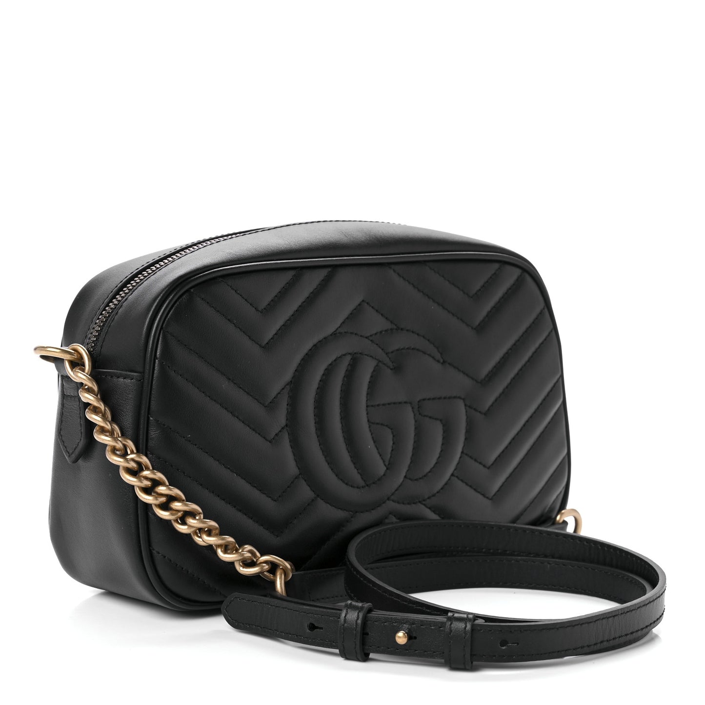 Calfskin Matelasse Small GG Marmont Chain Shoulder Bag Black