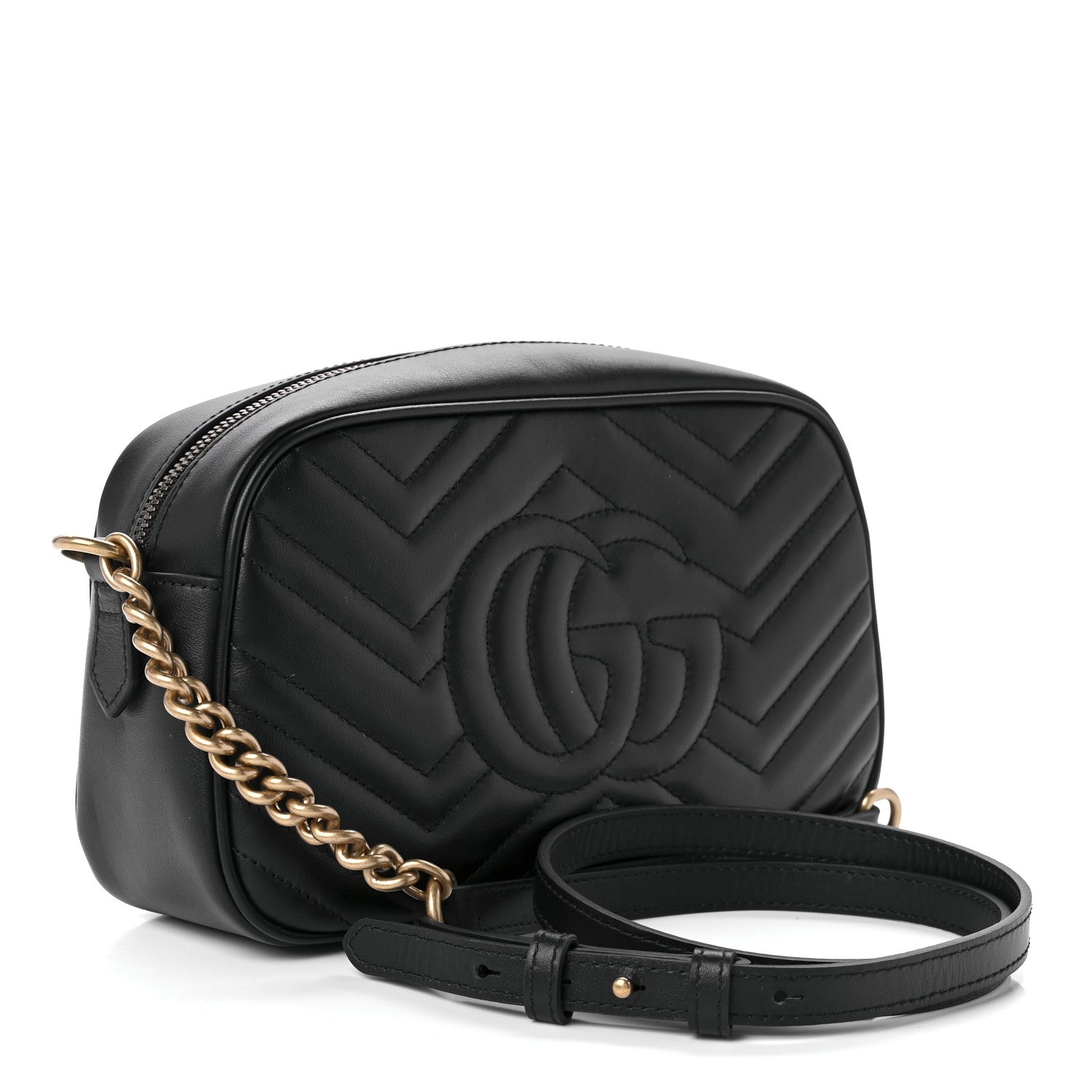 Gucci Calfskin Matelasse Small GG Marmont Chain Shoulder Bag Black 3 of 9