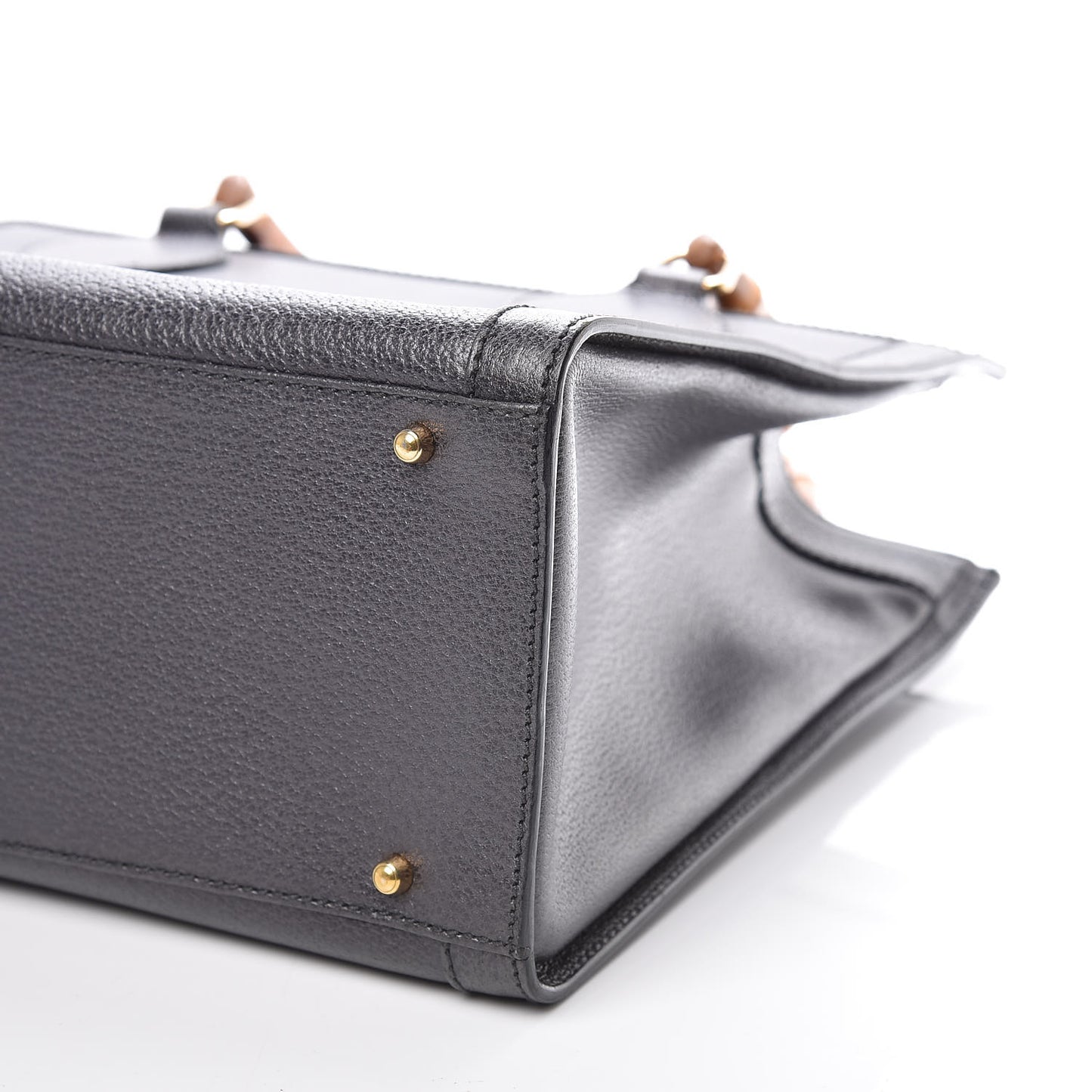Calfskin Bamboo Top Handle Tote Dark Grey
