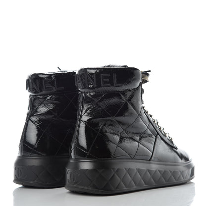 Chanel Patent Calfskin Quilted Womens High Top Sneakers 37.5 Black 4 of 10