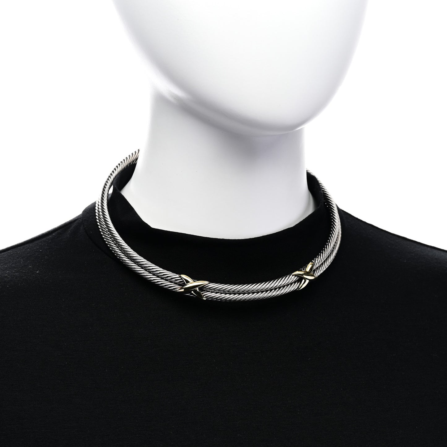 Sterling Silver 14K Yellow Gold Double X Station Collar Necklace