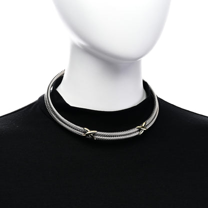 David Yurman Sterling Silver 14K Yellow Gold Double X Station Collar Necklace 2 of 4
