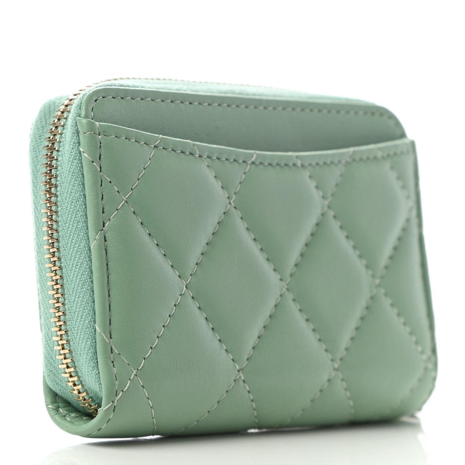 Chanel Lambskin Quilted Zip Around Coin Purse Wallet Light Green 3 of 7