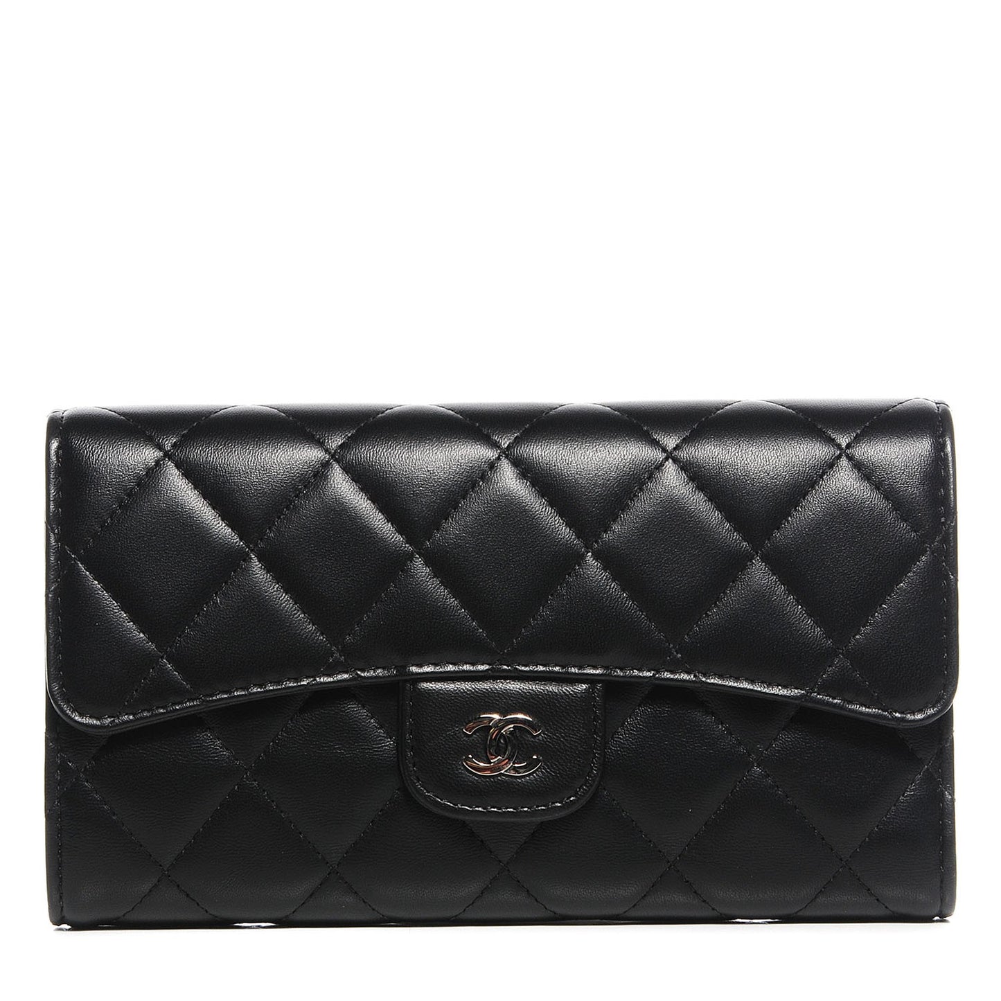 Lambskin Quilted Large Flap Wallet Black