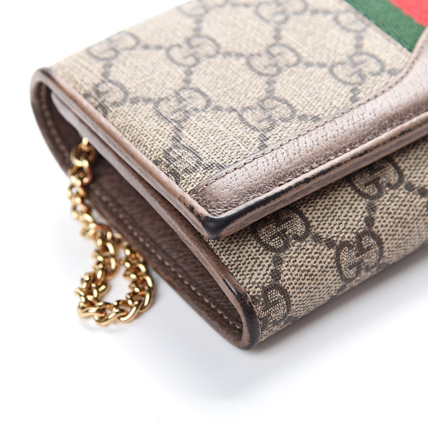 Gucci GG Supreme Monogram Web Ophidia Wallet On Chain Brown 11 of 15