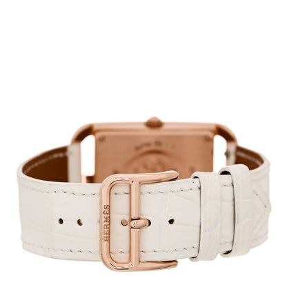 Hermes 18K Rose Gold Alligator Diamond Bezel Mother of Pearl 29mm Cape Cod Quartz Watch Blanc 3 of 5