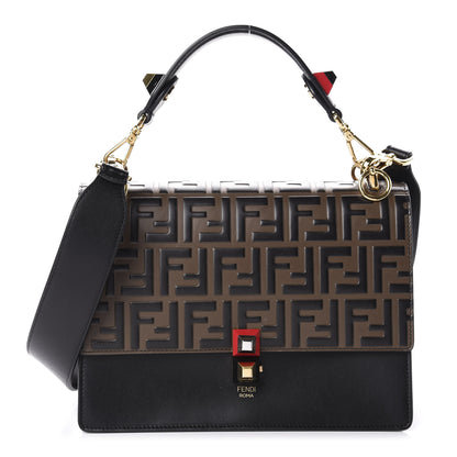 Fendi Vitello Liberty Bi-Color FF 1974 Embossed Kan I Shoulder Bag Black Maya 1 of 10