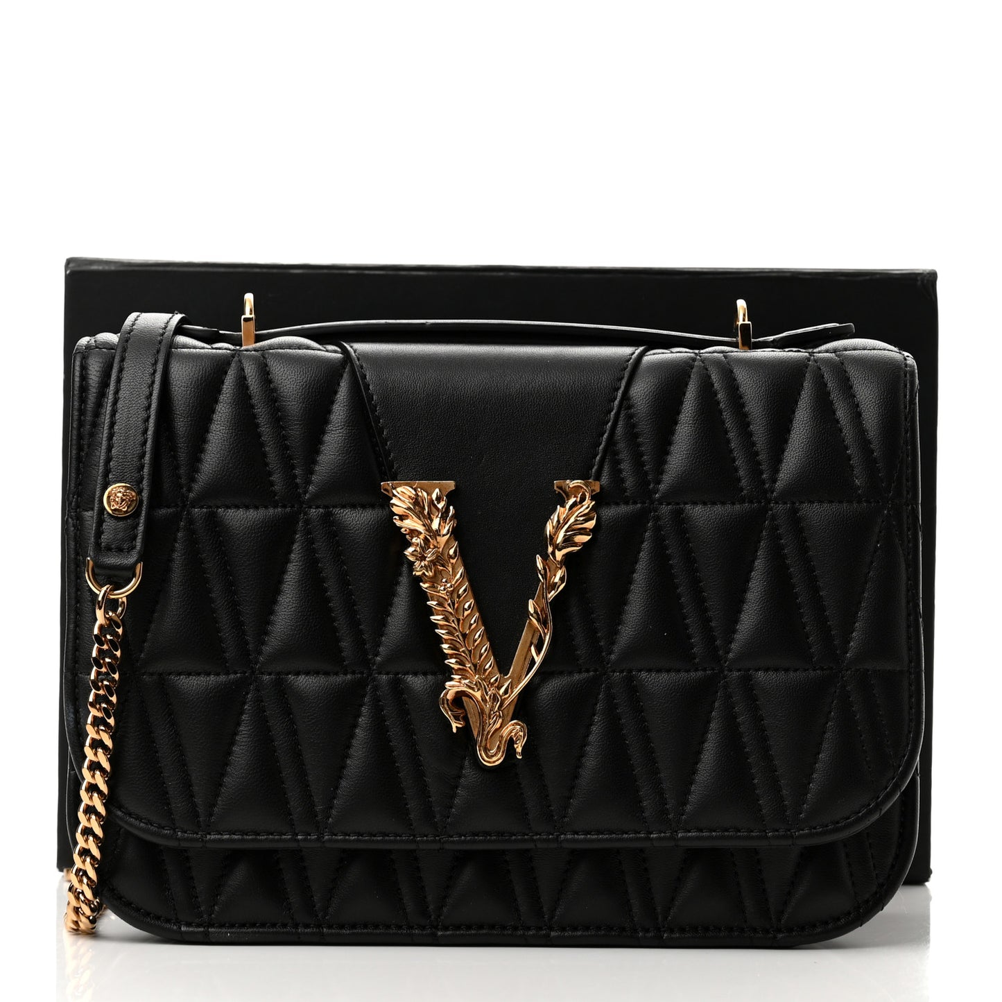 Nappa Quilted Virtus Top Handle Shoulder Bag Black