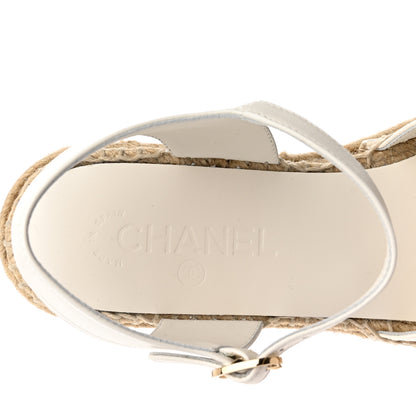 Chanel Lambskin Cap Toe CC Espadrille Sandals 39 White Black 7 of 13
