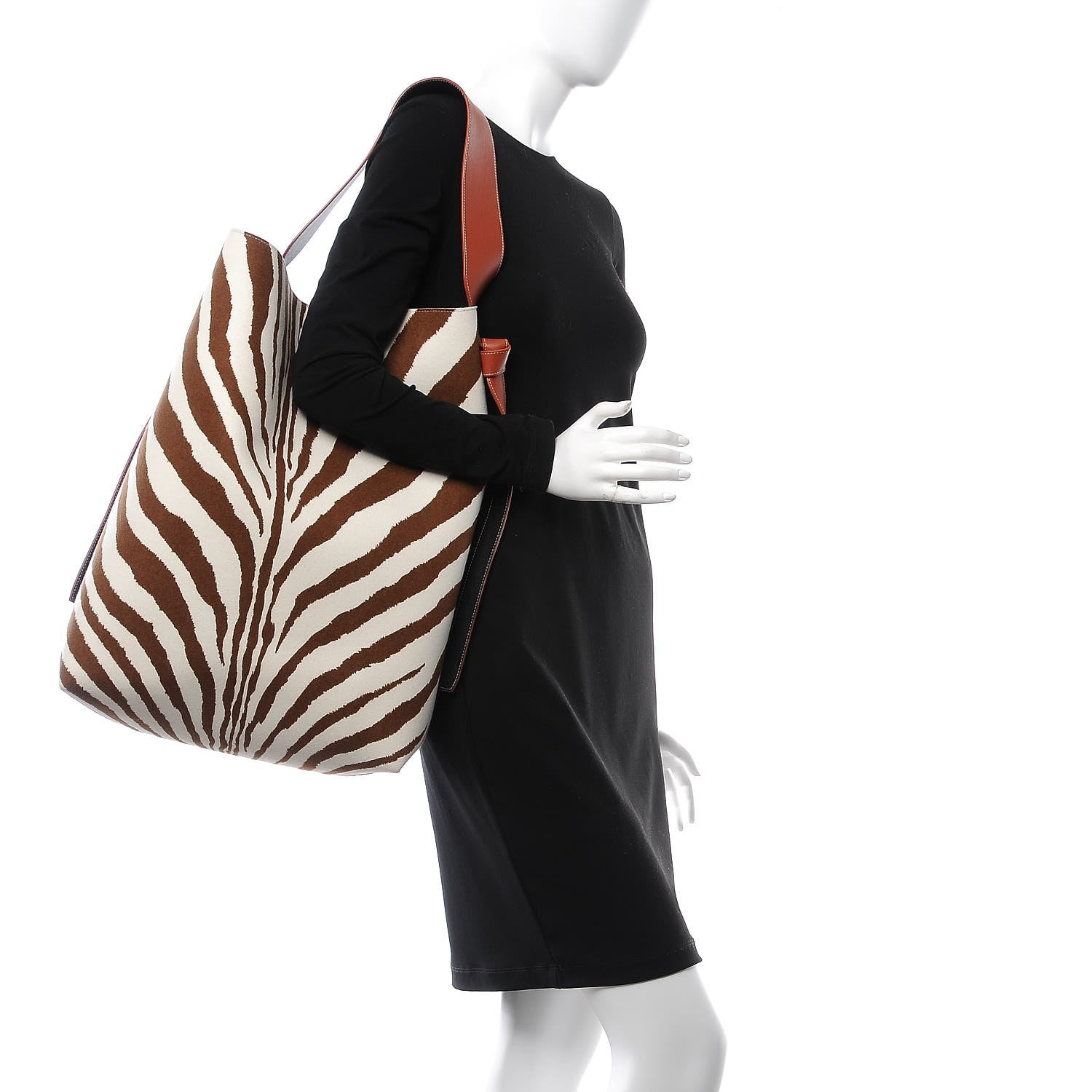 Celine Shiny Smooth Calfskin Zebra Printed Calf Hair Oversized Twisted Cabas Chalk Brick 2 of 8