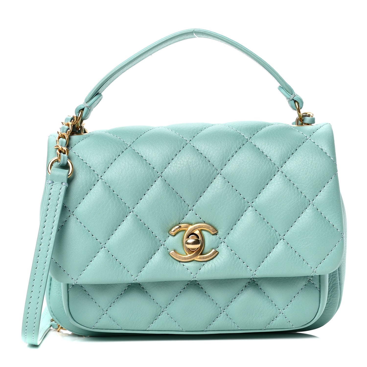 Chanel Calfskin Quilted Top Handle Flap Light Blue 1 of 5