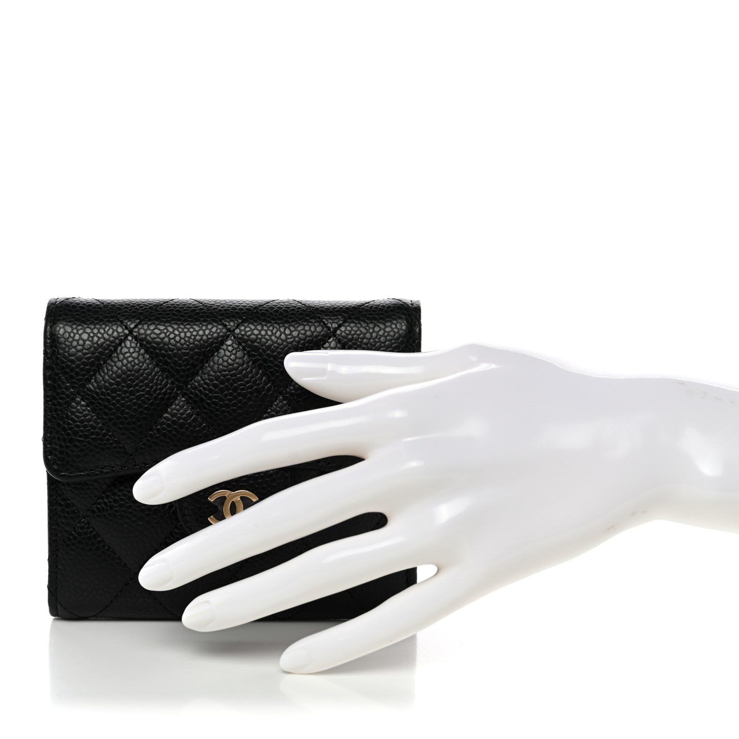 Caviar Quilted Compact Flap Wallet Black