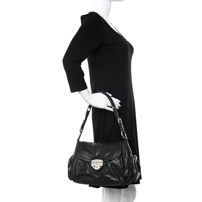 Prada Cervo Antik Easy A Foldover Pushlock Flap Shoulder Bag Black 2 of 12