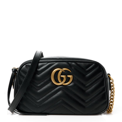 Gucci Calfskin Matelasse Small GG Marmont Chain Shoulder Bag Black 1 of 11