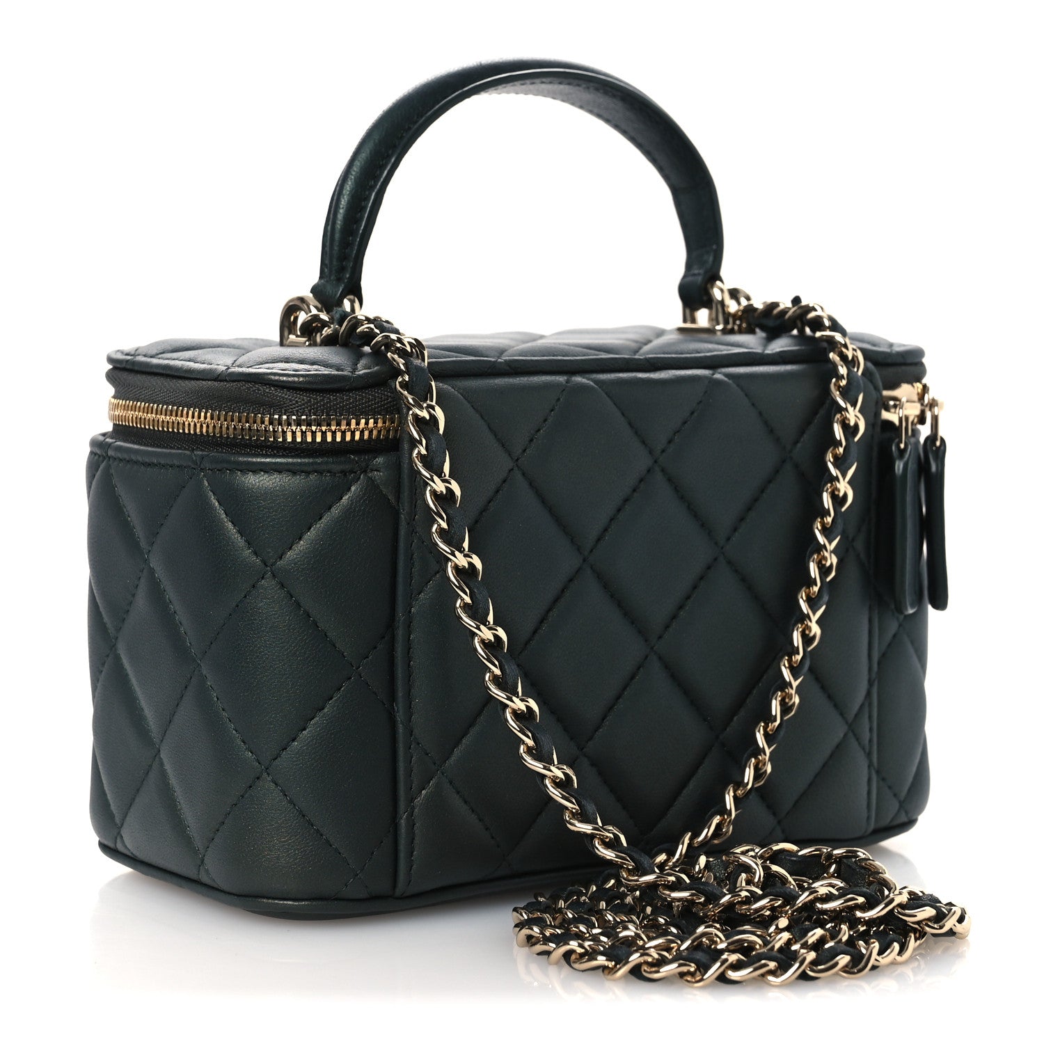 Chanel Iridescent Lambskin Quilted Small Top Handle Vanity Case With Chain Green 3 of 10