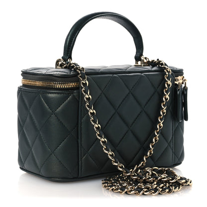 Chanel Iridescent Lambskin Quilted Small Top Handle Vanity Case With Chain Green 3 of 10