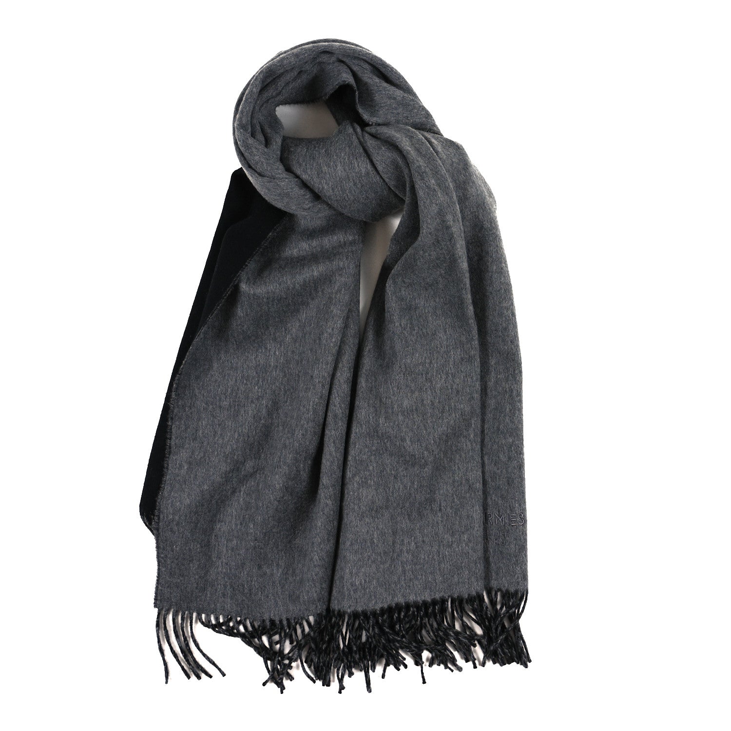 Hermes Cashmere Double Face Stole Scarf Gris Clair Black 1 of 3