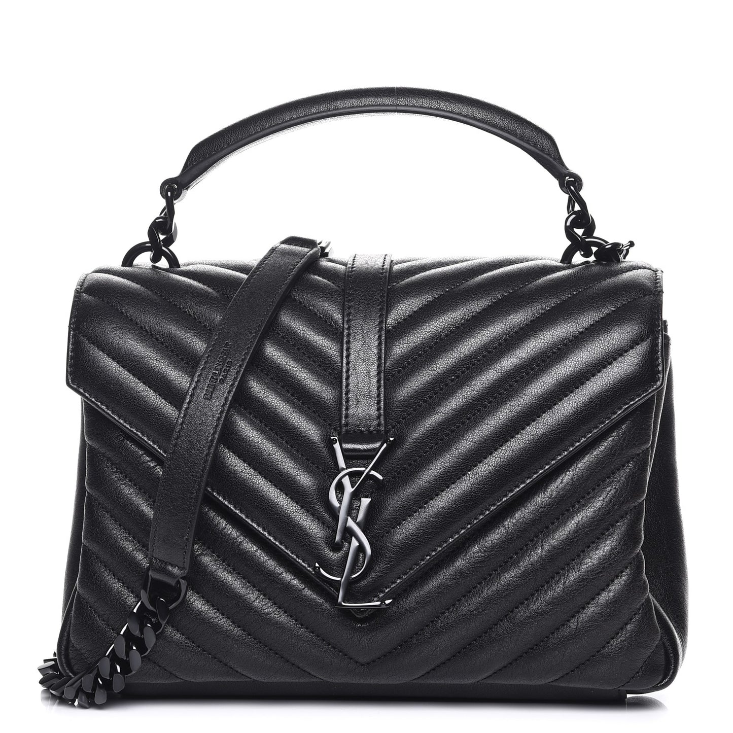 Sheepskin Matelasse Chevron Monogram Medium College Bag Black