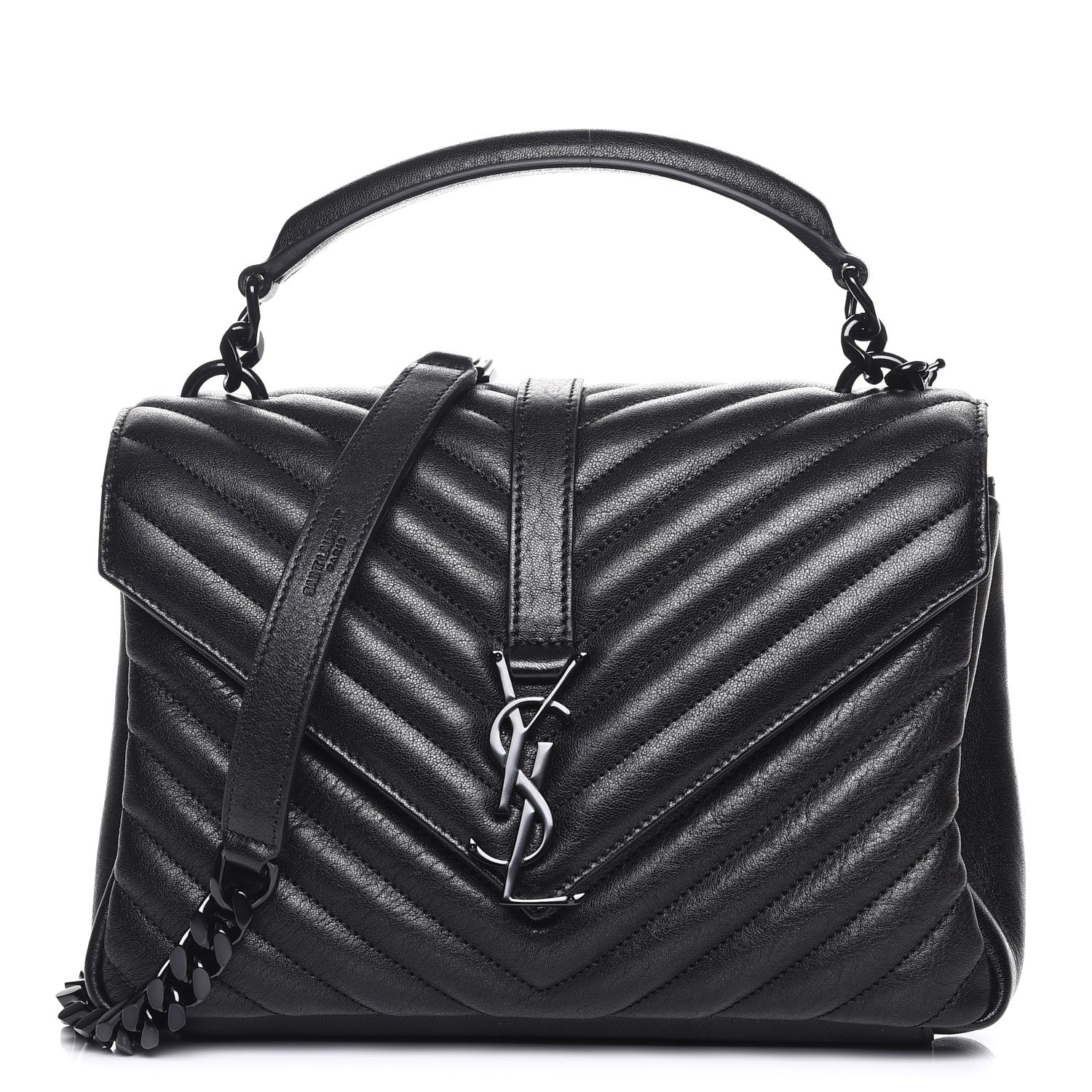 Saint Laurent Sheepskin Matelasse Chevron Monogram Medium College Bag Black 1 of 8