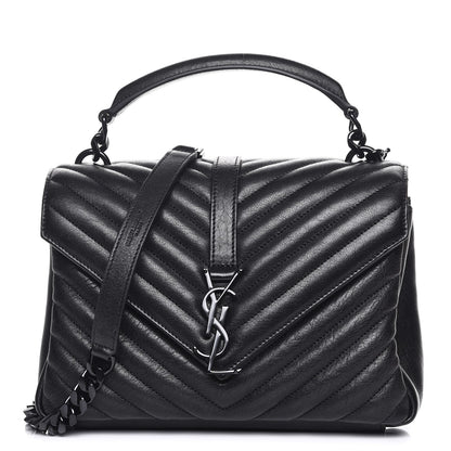 Saint Laurent Sheepskin Matelasse Chevron Monogram Medium College Bag Black 1 of 8