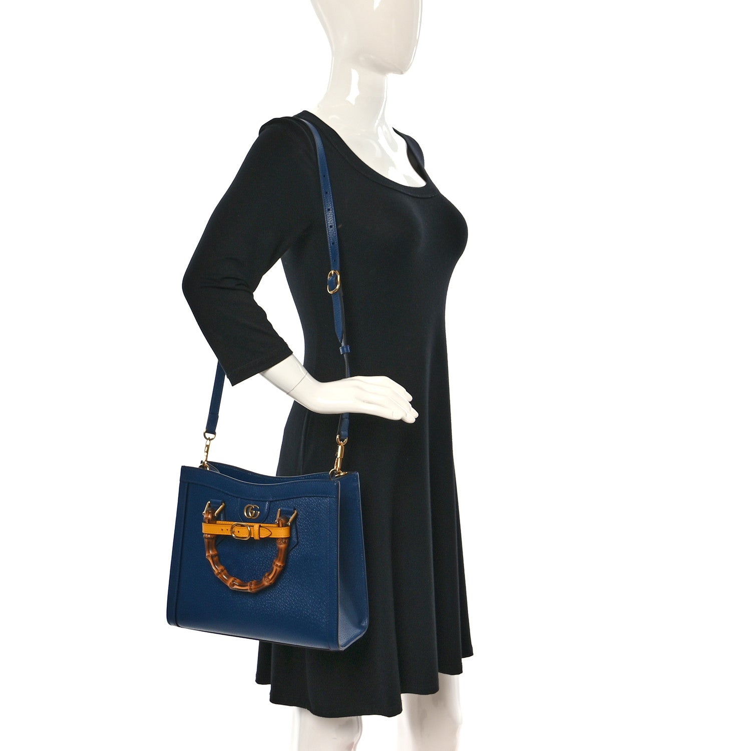 Gucci Textured Dollar Calfskin Web Small Diana Tote Bag Royal Crop 2 of 9