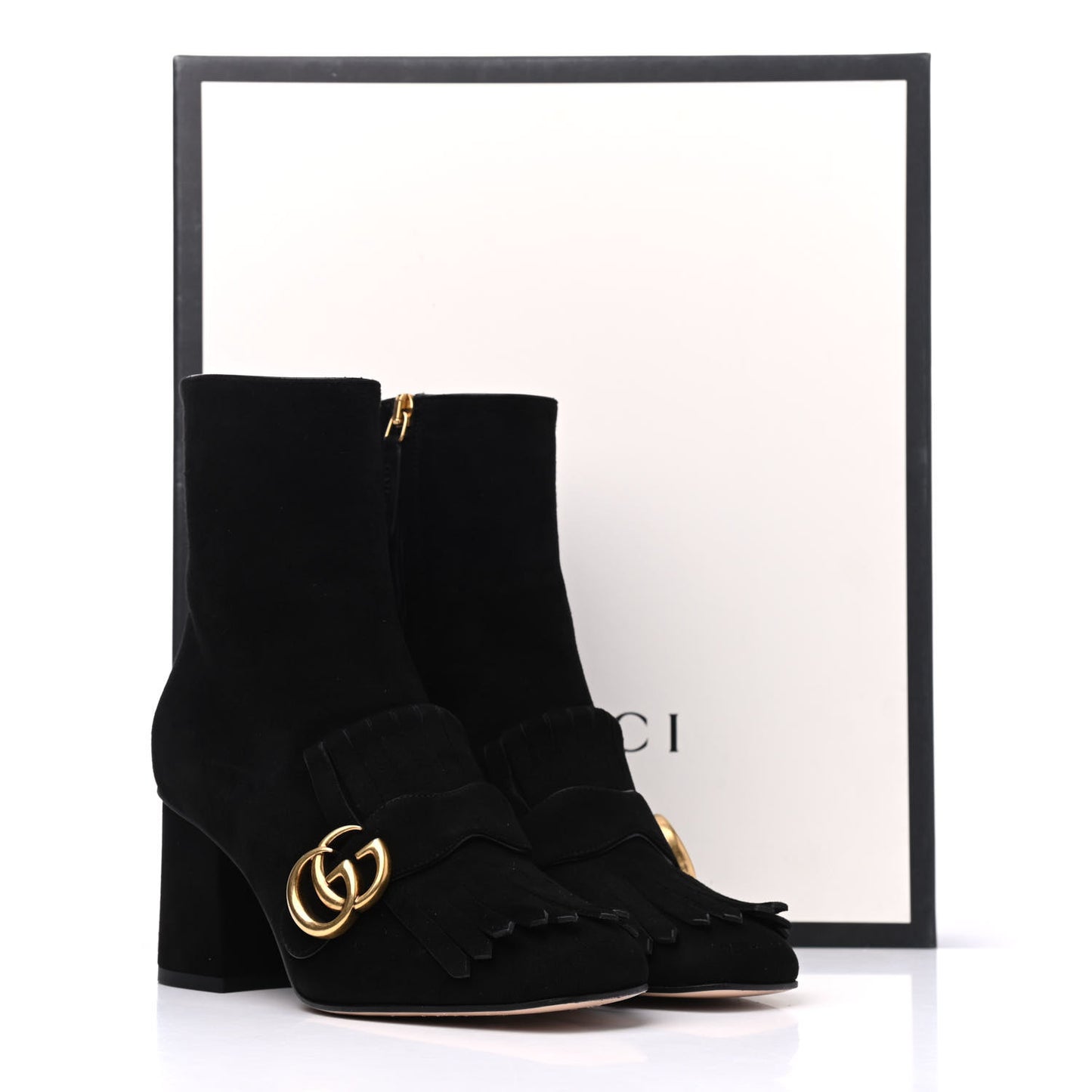 Kid Scamosciato GG Marmont Fringe 75mm Ankle Boots 37 Black