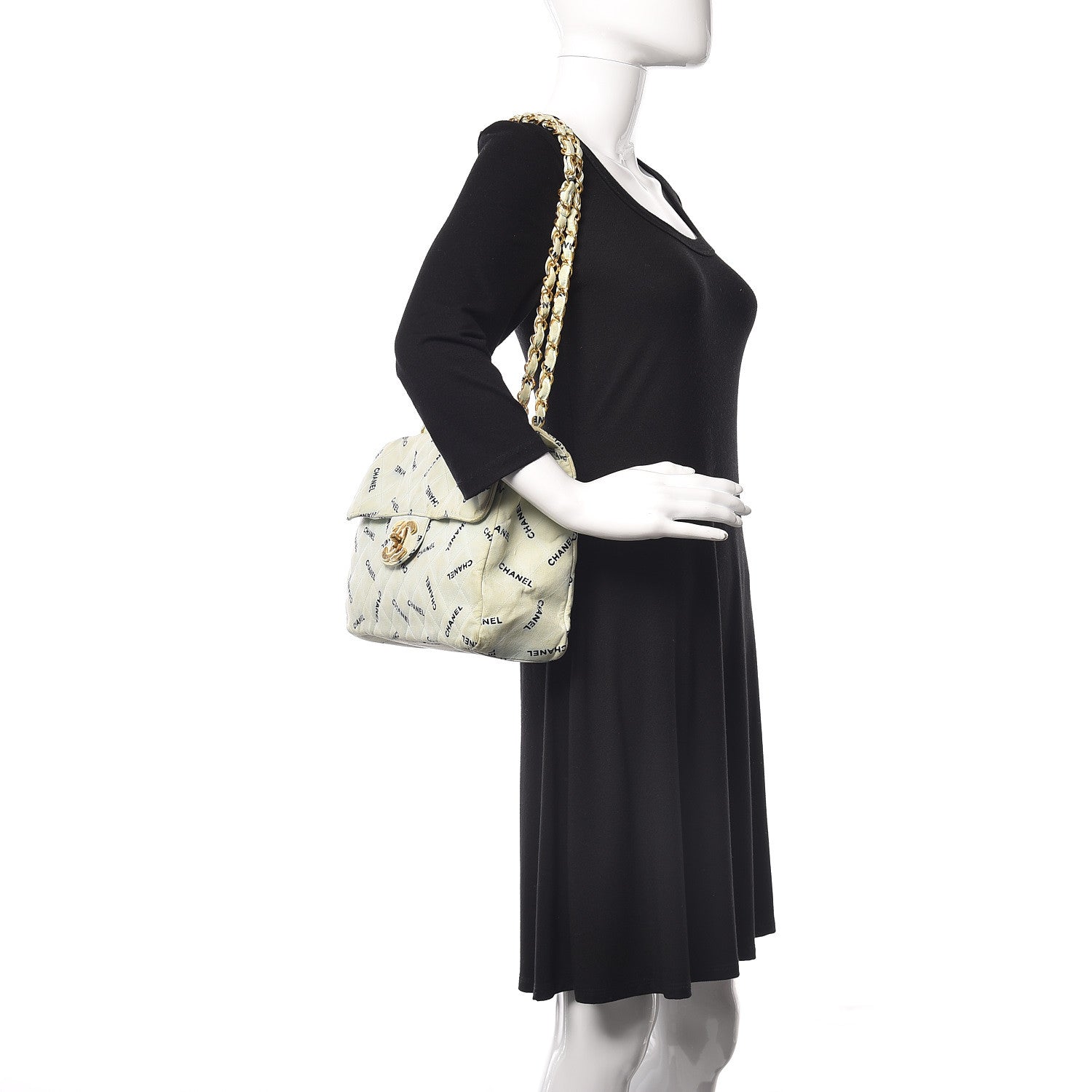 Chanel Canvas Quilted XL Jumbo Single Flap Green 2 of 21