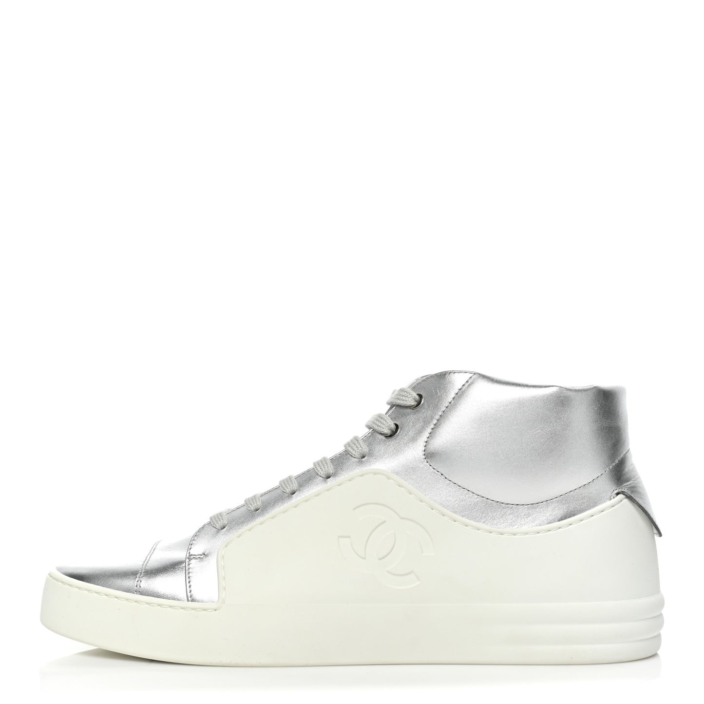 Patent Lambskin High Top Sneakers 41 White Silver